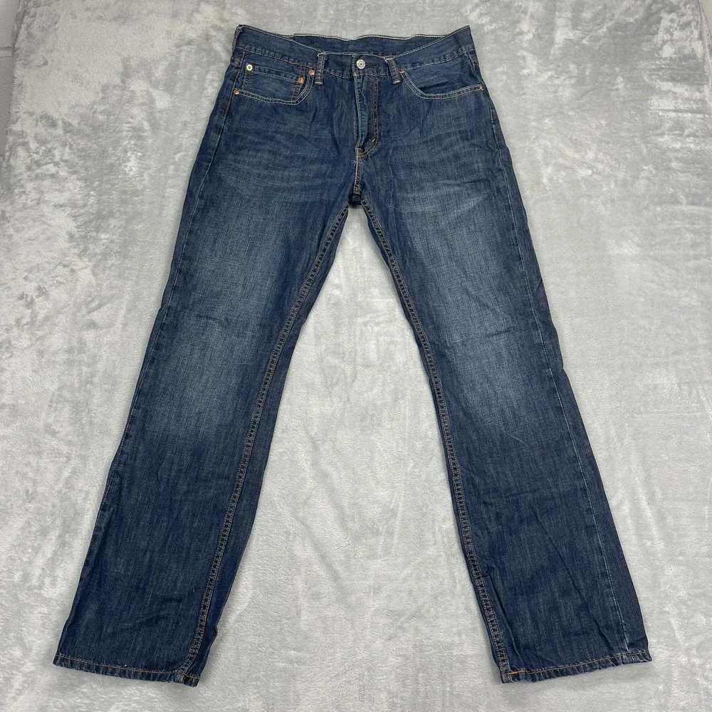Levi's Jeans Mens 34x32 Blue Denim 527 Whiskered Faded Low Rise Slim Bootcut Leg